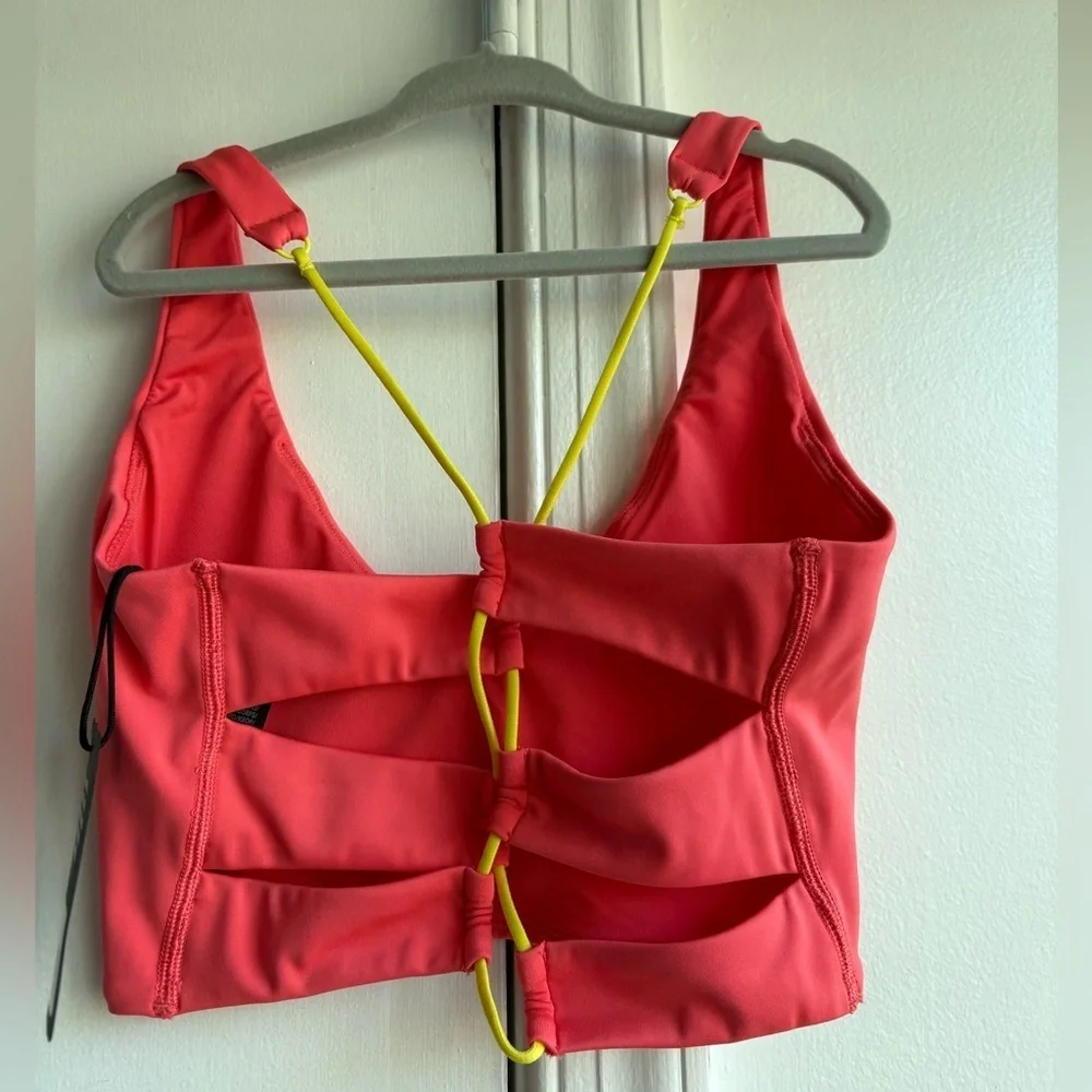 Savage X Fenty Wildcat Strappy Back Sports Bra in coral and yellow  Size S